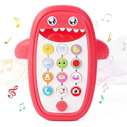 Baby Shark Teething Phone, Baby Phone Toy Play Music Cell Phone, Removable Soft Teether Case, Lights, Music, Play and Learn for Infants from 0 to 4