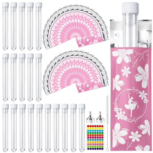 Mssushi 20pcs Tampon Flask Set Clear Secret Flask Set Reusable Plastic Tubes with 40pcs Adhering Tampon Wrappers and 2 mini Funnels for Party Cruise Concert and Outdoor Sport (10 ML)