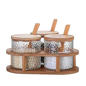 3 Pack Creature Containers Kruiden box Set met houten lepel deksel en bamboe lade om Sugar Salt Spices Pepper Storage op…