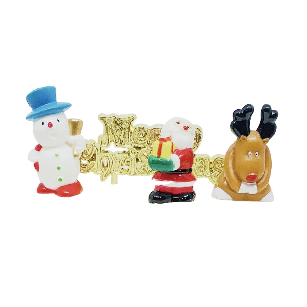 Anniversary House 4pcs Christmas Cake Decorating Kit - Santa, Snowman, Rudolph & Motto Design - Traditional Non-Edible Reusable Plastic Cake Toppers for Yule Logs, Festive Cakes & Christmas Bakes
