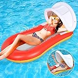 🏊‍♀️【To fácil de usar】 Hamaca agua, es con toldo, almohadilla de cabeza y red, el toldo es removible. La cama es plegable y compacta, puedes llevarla en un viaje. Muy cómodo de usar.
