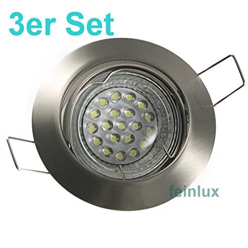 Preisvergleich Produktbild LED Einbauleuchte Einbaustrahler Einbauspot Innenbeleuchtung Unterbauleuchte 3er Set Eisen gebürstet 230V / GU10 Wahlweise in 2 Lichtfarben warmweiß / kaltweiß inkl. Leuchtmittel (Lichtfarbe kaltweiß)