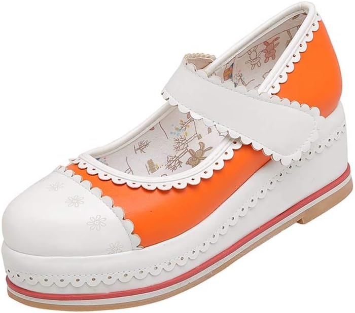 Joojaky Women's Cute Platform Lolita Shoes Vintage Mary Jane Shoes Cosplay Brogue Wedge Shoes