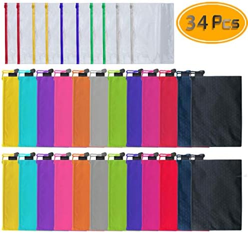 PRALB 34PCS Waterproof Zipper File Bags, Zipper Pencil Pouch Football Pattern Zip File Documents Storage Bags Transparent with A5 Size Paper for Cosmetic Makeup Office Supplies and Travel Accessories