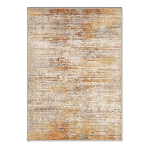 Image of BEIMO Area Rugs 8x10 for Living Room Bedroom, Modern Abstract Machine Washable Rug, Large Soft Low Pile Floor Cover with Non Slip Backing for Dining Room, Dusty Orange Beige