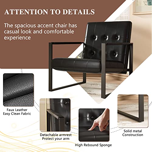 Hooseng Pu Leather Accent Chair Set Of 2, Modern Mid Century Reading Chair With Extra-Thick Padded Backrest And Seat Cushion, Armchair Single Sofa Chair For Living Room Bedroom Reading Room,Black #TOP4