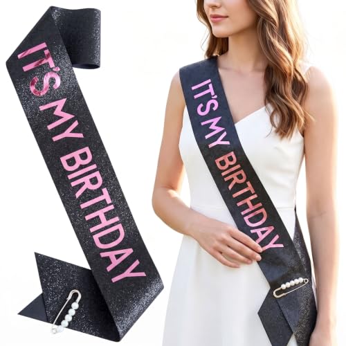 ZHBDPaty Black Pink It's My Birthday Sash Glitter for Women Girl