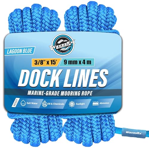 Image of Premium Nylon Boat Dock Lines & Ropes for Docking 3 /8'' x 15' | Double Braided Marine Rope & Mooring Line| Boat Ropes for Docking with Loop | UV & Saltwater Resistant Dock Ropes for Boats & Pontoons