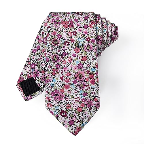 Image of YourTies Cotton Floral Tie for Men 2.5 inch Printed Skinny Necktie Pocket Square Tie Clip Set Flower Wedding Party Groom