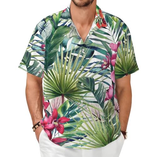 Chemise à manches courtes imprimé plantes tropicales coupe décontractée homme