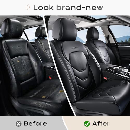 Image of Coverado Car Seat Cover, Black Seat Covers for Cars, 5 Seat Leather Seat Covers, Waterproof Car Seat Protector, Front and Back Seat Cover, Universal Car Seat Cushion for Most Sedan SUV Truck