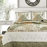 Cozy Line Home Fashions Juego de Ropa de Cama Floral Real de Retazos Verdes, 3 Piezas)