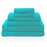Superior 100% Egyptian Cotton 6-Piece Towel Set, Basket Weave Textured Jacquard, Super Soft and Highly Absorbent, 2 Bath Towels, 2 Hand Towels, and 2 Face Towels, Made in Egypt, Turquoise