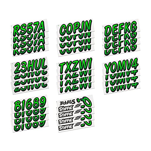 Image of STIFFIE Whipline Electric Green /Black 3 inch Boat & PWC Registration Decals • Numbers Letters Stickers