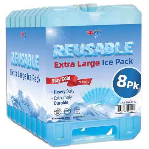 Sport Temp Paquete de hielo jumbo reutilizable, de larga duración, perfecto para mantener los alimentos o bebidas frías, enfriadores, camping, enfriadores de playa, senderismo y más, azul transparente