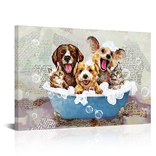 Lovehouse Funny Dog Wall Art Watercolor Animal Pictures Framed Abstract Pet Bathroom Paintings Prints Home Decor For Nursery Kids Boy Girl Bedroom Ready To Hang 16"X24" #TOP22