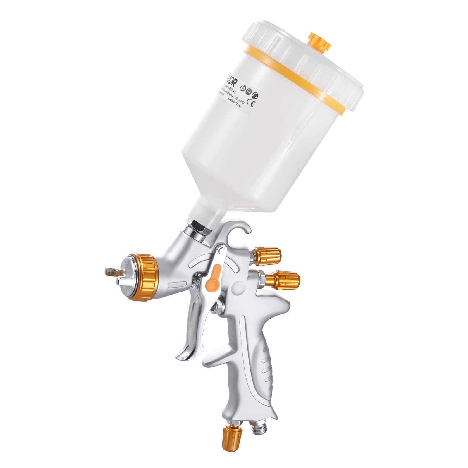 VEVOR Pistola a Spruzzo Pneumatica a Gravità HVLP 600mL con 3 Ugelli 1,3/1,4/1,7 mm, Kit di Spruzzatore ad Aria Compressa, Pistola per Verniciatura Pneumatica HVLP per Auto, Pareti