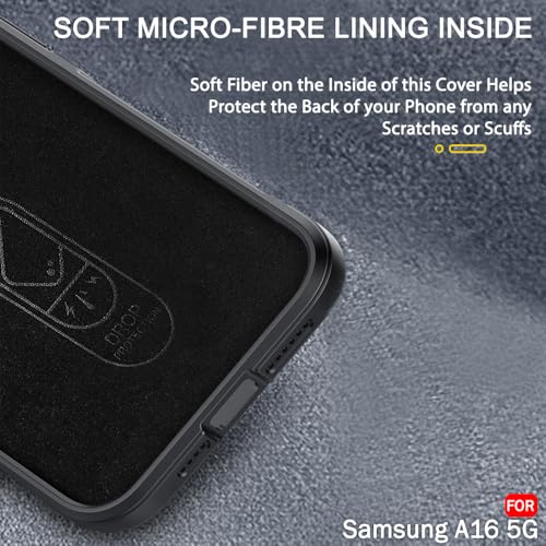 Image of TheGiftKart Liquid Silicon Back Cover Case for Samsung Galaxy A16 5G | Shockproof Military Grade Protection | Micro-Fibre Cloth On Inner Side | Anti-Slip Grip Back Cover for Samsung A16 (TPU, Black)