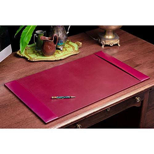 Image of DACASSO Bonded Leather Desk Pad with Side Rails - Luxury Leather Desk Blotter for Writing - Padded Executive Desk Surface Protector - ( Burgundy, 30 inch x 18 inch)