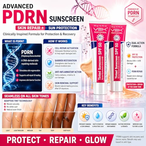 Image of PDRN Repair Tinted Sunscreen SPF 50+ | Broad Spectrum UVA /UVB Protection | Skin Repair Formula with Natural Tinted Coverage | Lightweight, Non-Greasy Daily Wear for Even, Glowing Skin Tone | 20g (Pack of 1)