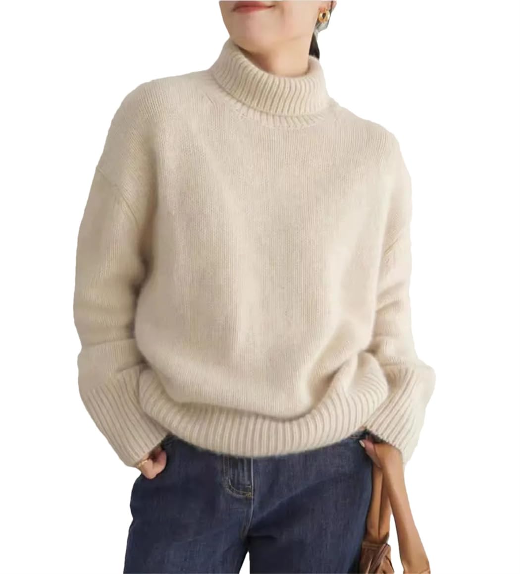 Haitpant Maglione da donna in cashmere a collo alto pesante autunno inverno allentato a maniche lunghe in lana