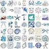 100PCS Pink & Blue Coastal Girl Stickers, Waterproof Vinyl Sea Life Decals, Ocean Beach Aesthetic Stickers for Laptop Water Bottle Journal, Cute Marine Animal & Shell Designs #1