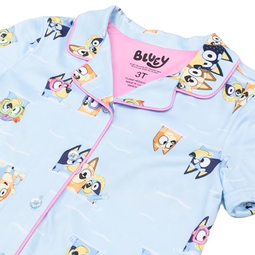 Bluey Girls' 2-Piece Loose-fit Button Down Pajama Set, Soft & Cute for Kids2