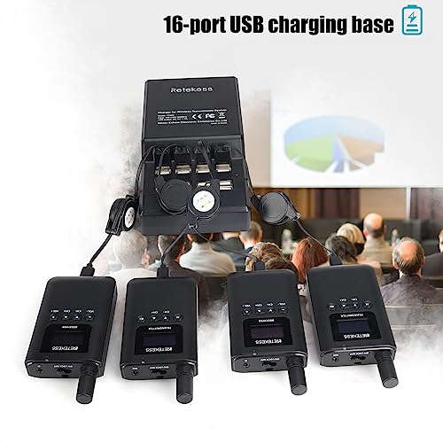 Sistema de guía turística Retekess TT125, micrófono y altavoz para viajes, iglesias y fábricas, batería recargable con 100 horas de duración, frecuencia 2.4 GHz, 1 transmisor y 5 receptores, incluye cargador USB miniatura 6