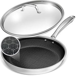 LuxeClad Non Stick Frying Pans – Frying Pans Nonstick – Nonstick Frying Pan – Stainless Steel Pan With Lid – Stainless Steel Frying Pan With Lid – Stainless Steel Skillet (Stainless Steel 10-Inch)