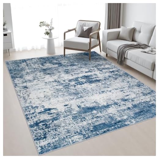 5x7 Area Rug Living Room Rug: Washable Modern Abstract Soft Thin Rug Indoor Floor No Slip Stain Resistant Carpet for Bedroom Dining Room Farmhouse Nursery Home Office - Blue