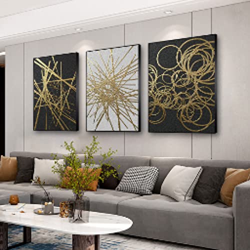 Peinture nordique moderne en triptyque or et noir pour insuffler de la poésie dans votre maison