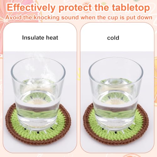 4pcs Dessous de Verre en Crochet, Motif Pastèque Kiwi Orange et Ananas Décoration Amusante Table Basse Accessoires de Protection Table Indispensables pour Le Bar pour la Maison et Le Bureau – Image 6