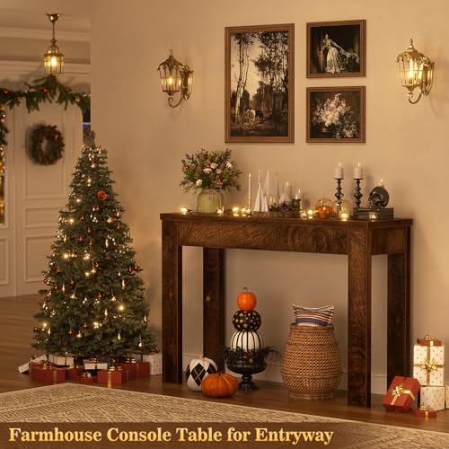 Image of Armocity Console Table, Small Farmhouse Wood Entryway Table, Narrow Sofa Tables Behind Couch, Entry Table for Entrance, Hallway, Living Room, 32 inch, Cracked Oak