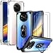 Produktbild IMBZBK [4 PCS] 2pcs für Xiaomi Poco X3 Pro/Poco X3 NFC Hülle + 2pcs Panzerglas Schutzfolie, [Mehrfachauswahl] [Anti-Fall] 360 Grad Metalldrehring Hülle & Kristallklar TPU Schutzhülle