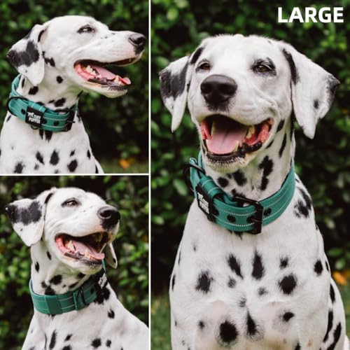 Image of Tuff Pupper Heavy Duty Tactical Dog Collar | 1.5 inch Wide Ballistic Nylon | Reflective Stitching | Integrated ID Tag Holder | Stainless Steel Buckle | Padded Lining | Medium & Large Dogs (Green, Large)