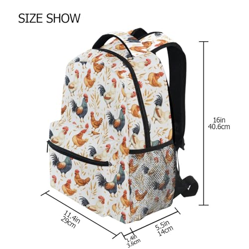 Rooster Wheat Backpack for School Boys Girls Adults Kids Bookbag Laptop Bag 18L4