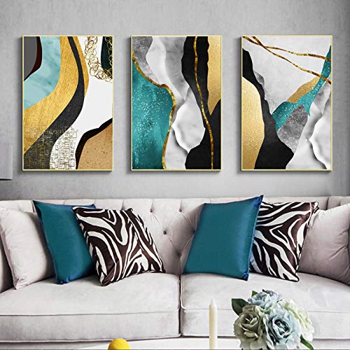 Impression Toile de luxe or, vert et noir avec lignes abstraites pour art mural premium