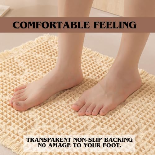 Image of HomeCloud Waffle Bath Mat, Super Absorbent Non Slip Mats for Bathroom Floor, Machine Washable Bathroom Rugs with Tassels,Ultra Soft (T.Cream)
