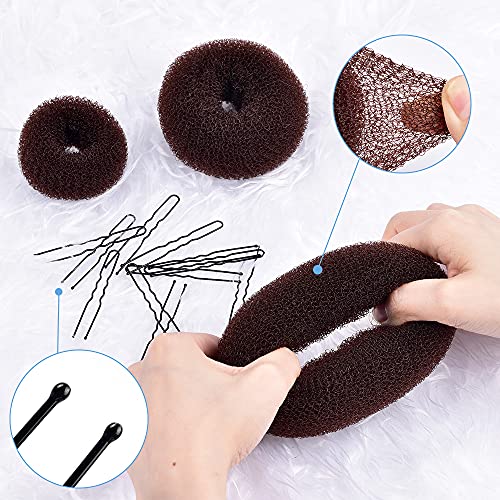TsMADDTs Máquina de fazer coque de cabelo de rosquinha, 3 peças marrom escuro estilo anel com 20 pin