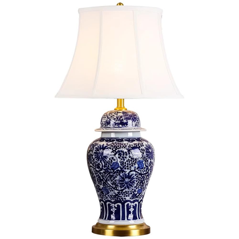 SANBDDLYY Vintage Floral Ceramic Table Lamp - Handcrafted Chinese Design for Living Room, Bedroom, and Office Retro Porcelain Desk Soft Fabric Shade