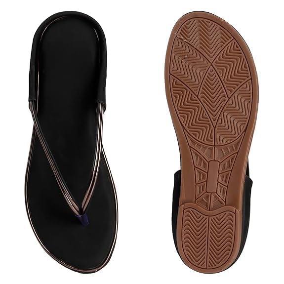 Image of Women's Brown Flip Flop Sandals, Thong Style, Metallic Strap, Casual Flat Footwear