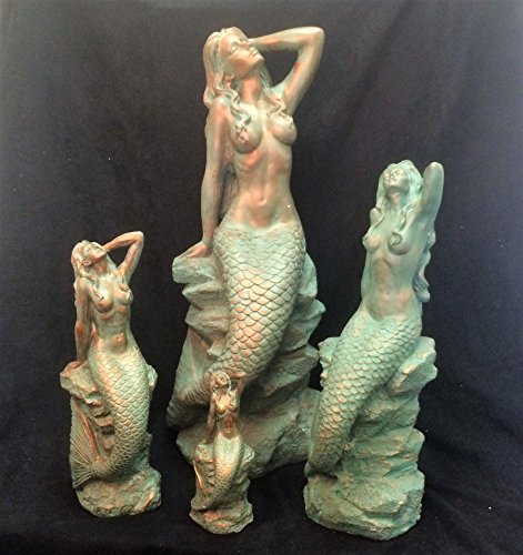 Homestyles 16 In. Large Sexy Mermaid Sitting On Coastal Rock Beach Nautical Garden Statue In Bronze Patina Pool Patio Lawn Statue #TOP6