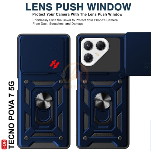 Image of Armor Bumper Back Cover Case for Tecno Pova 7 5G Rotating Camera Cover, Ring Holder & Kickstand | Heavy Duty & 360 Degree Protection Tecno Pova 7 5G Back Cover (Blue)