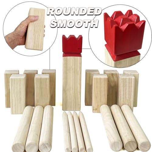 Kubb Spiel-Wurfspiel- Hartholz Wikinger Spiel-Premium Kautschukholz Hinterhof-Wurfspielzeug (mit Tragetasche, Regulation Size)