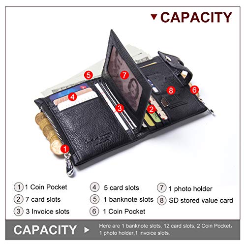 Contacts Mens Genuine Leather Bifold Double Zipper Coin Pocket Purse Wallet, Black, One Size4