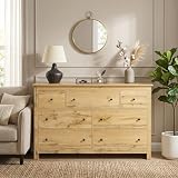 CKKNN Kommode Natur Holz,152 cm breit,Schrank mit 7 Schubladen mit Viel Stauraum und Stabile Schrankbeine, Sideboard Wohnzimmer Holz,Wasserdicht＆Verschleiβfest, für Wohnzimmer Kinderzimmer Flur
