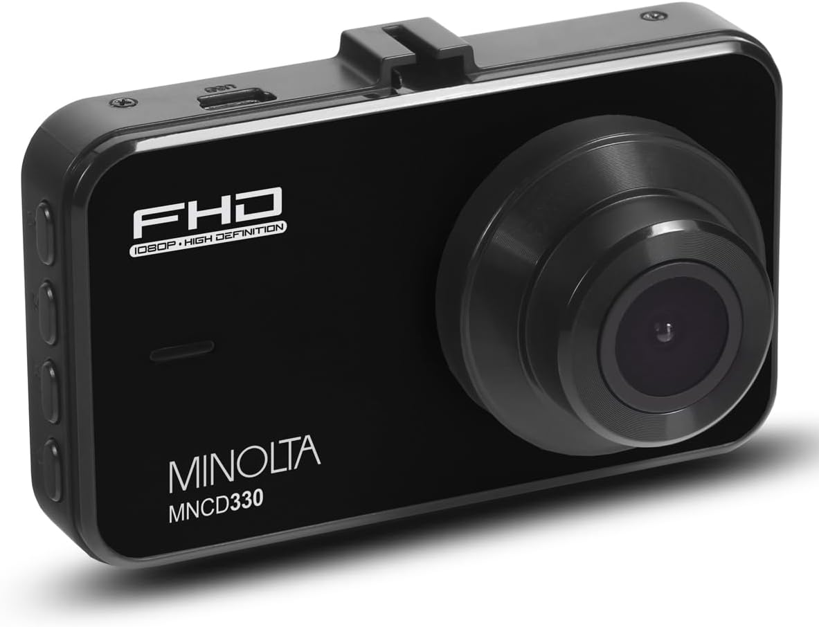 Minolta 1080p Car Camcorder with LCD Monitor – Front Vehicle Camera with G-Sensor, Loop Recording, Wide Angle Lens, Motion Detection, Photo Capture, Touch Control, USB Powered (Black)