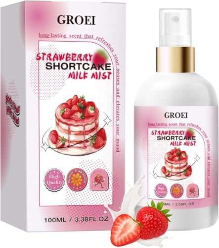 Strawberry Shortcake Body Mist – Sweet Fruity Scented Hydrating Spray for Women, Lightweight Daily Milk Mist for Soft Skin & Long-Lasting Freshness, 100ml (Strawberry)