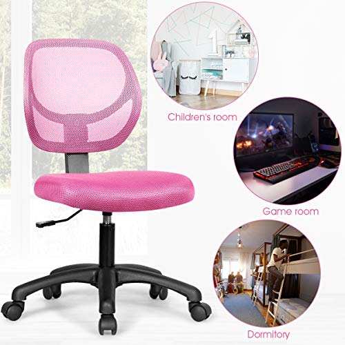 Giantex Kids Desk Chair, Low-Back Mesh Children Computer Task Chair With Adjustable Height & Support Lumbar, Upholstered Mesh Swivel Chair For Boys Girls (Pink) #TOP3