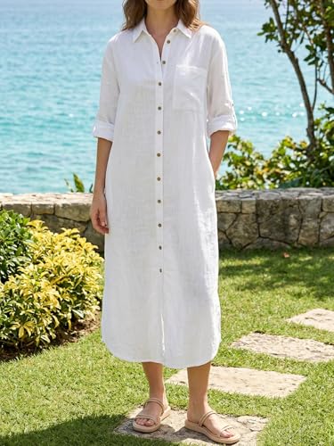 Image of Kuraki Women's Casual Print Button Front Maxi Shirt Dress